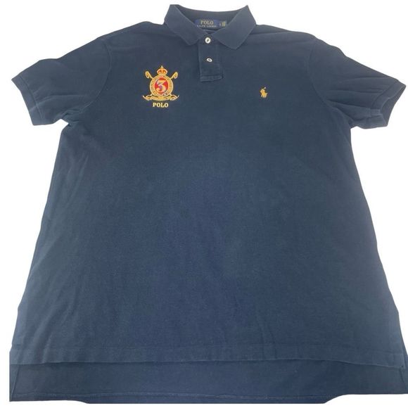 Polo by Ralph Lauren Navy with Gold Pony and 3 Crest - Custom Slim Fit Sz L - Picture 2 of 6